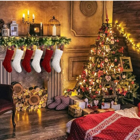 12 Cable Knit Christmas Stockings - Picture 2 of 2